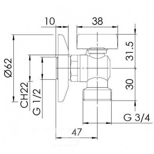 Nobili AV00121/1CR угловой кран для стиральной машины 1/2 х 3/4, хром
