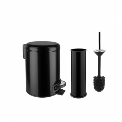 Набор для туалета Primanova ELIT D-20854 (2 предмета: урна, ёрш), метал. матовый черный