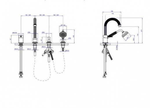 Смеситель на борт ванны однорычажный Cezares APHRODITE-BVDM-01-Bi
