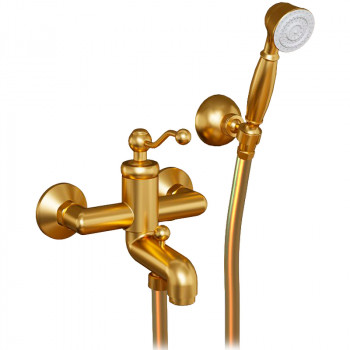 Смеситель для ванны Paini Duomo 88PJ105 золото матовое с душевым гарнитуром