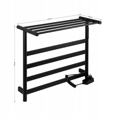 Полотенцесушитель электрический черный лесенка с полкой510 х 573 х 220 мм 4 перекл, 75 W, 220V / 50 Hz, нерж сталь, с таймером до 8 часов KRAFTTE (44019)