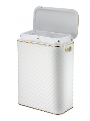 Корзина для белья Geralis SWG-B Ромб стежка, белая, кант золото, стандартная