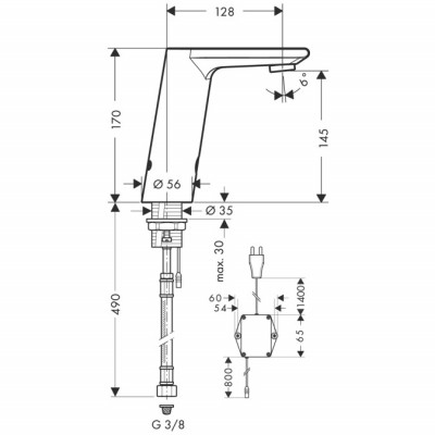 HANSGROHE Metris S смеситель для раковины, электронный, с регулировкой температуры, с питанием от сети 230 V