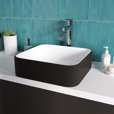 Раковина-чаша Grossman 40 GR-4042BW белая черная квадратная