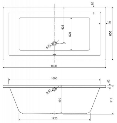 Ванна акриловая Cezares PLANE-180-80-49 180 х 80 см