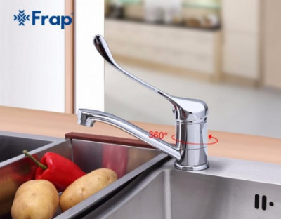 Локтевой Смеситель Frap для кухни однорычажный поворотный хром (F4554-2)