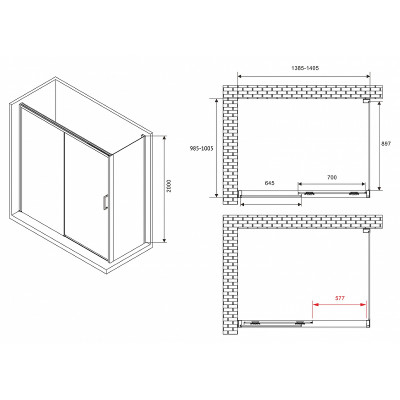 Душевой уголок Abber Komfort 140x100 AG93140-S102 п-ль хром стекло прозрачное
