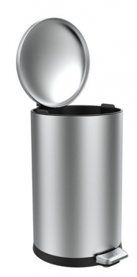 Урна для мусора Primanova M-E90-30-06 с педалью и округлой крышкой 30 л, хром/чёрный, нержавеющая сталь