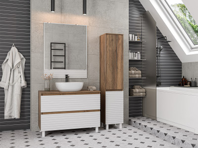 Шкаф-пенал напольный Brevita Dakota правый 350x340x1650 белый, темное дерево (DAK-050350-19/01П)