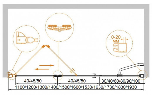Душевая дверь в нишу CEZARES ELENA-W-BS-13-100+45/45-C-Cr