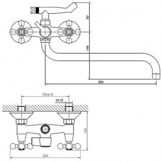 Двухвентильный смеситель для ванны Haiba HB2619-2 с душевым гарнитуром (латунь) хром