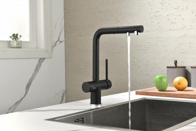 Кухонный смеситель Paulmark Serpentine Se213222-418 черный металлик с выдвижным изливом