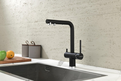 Кухонный смеситель Paulmark Serpentine Se213222-418 черный металлик с выдвижным изливом
