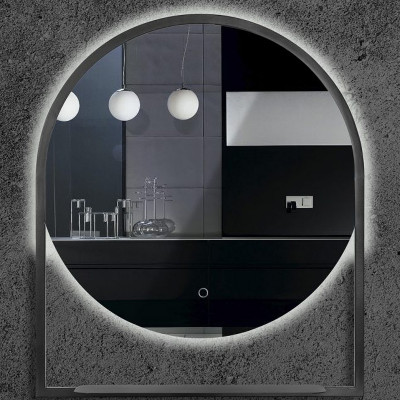 Зеркало в ванную Armadi Art Vallessi 550/2 80х90 см с полочкой, с подсветкой, черный матовый