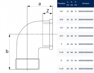 Уголок 90°, резьба внутренняя/наружная 1"x1", бронза CONEX BANNINGER серия 3000 (3092008000000)