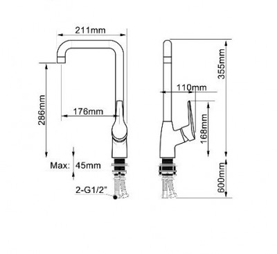 KorDi Reuss KD 7605 - D71 смеситель для кухни, Г-образный излив, хром