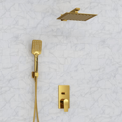 Встраиваемый комплект для душа с верхней душевой насадкой и лейкой WasserKRAFT  (A55201), матовое золото