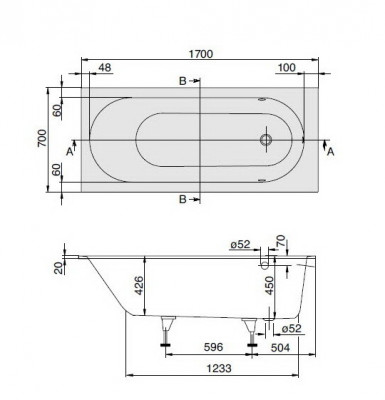Villeroy & Boch OBERON UBQ177OBE2V-01 ванна, 170см х 70см, кварил, белый Alpin