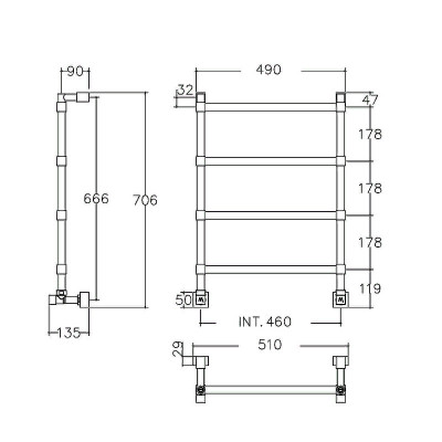 Водяной полотенцесушитель Margaroli Sole 510x706мм лесенка латунь хром (442TQ4604CR)