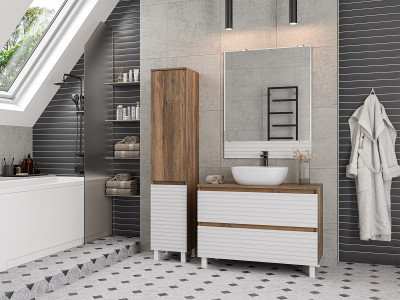 Шкаф-пенал напольный Brevita Dakota левый 350x340x1650 белый, темное дерево (DAK-050350-19/01Л)