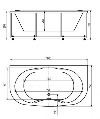 Акриловая ванна Aquatek Мелисса овальная 180x95 (без гидромассажа) MEL180-0000031