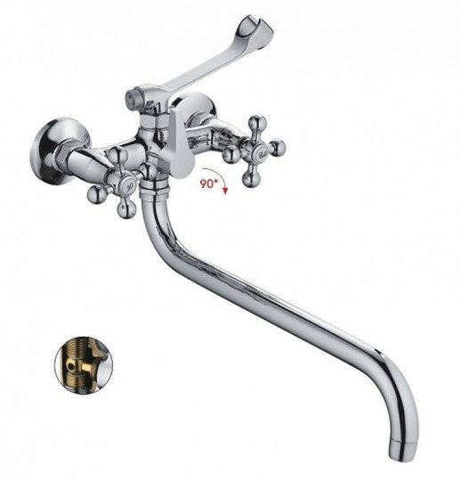 Двухвентильный смеситель для ванны Haiba HB2619-3 с душевым гарнитуром (латунь) хром