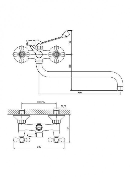 Двухвентильный смеситель для ванны Haiba HB2619-3 с душевым гарнитуром (латунь) хром