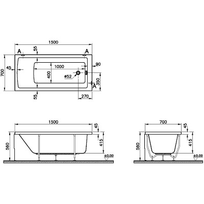 Акриловая ванна Vitra Neon 150x70 52510001000 без гидромассажа прямоугольная