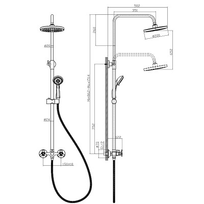 Душевая система Rossinka Q02-45 хром 5 режимов