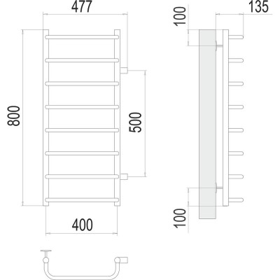 Полотенцесушитель водяной (боковое подключение) Terminus Стандарт П8 40х80 м/о 500 мм