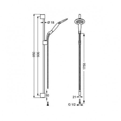 Hansa Clear Lux 0456034078 душевой гарнитур 90 см, 2 вида струи, хром