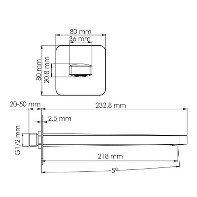 Настенный излив для ванны WasserKRAFT Neckar 2100 (A279), глянцевое золото