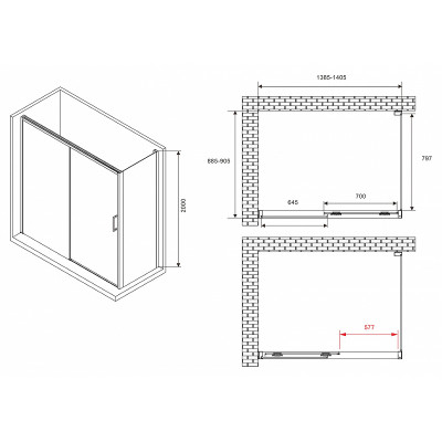 Душевой уголок Abber Komfort 140x90 AG93140-S92 п-ль хром стекло прозрачное