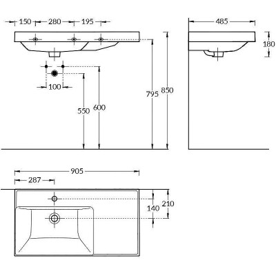 Раковина подвесная Kerama Marazzi Cubo 90 L CU.wb.90lh белая глянцевая прямоугольная