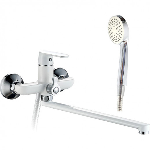 Смеситель для ванны Haiba HB22804 универсальный с душевым гарнитуром (латунь) белый