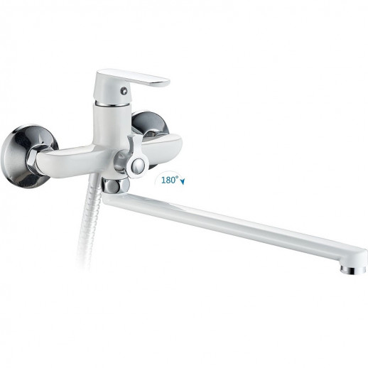 Смеситель для ванны Haiba HB22804 универсальный с душевым гарнитуром (латунь) белый