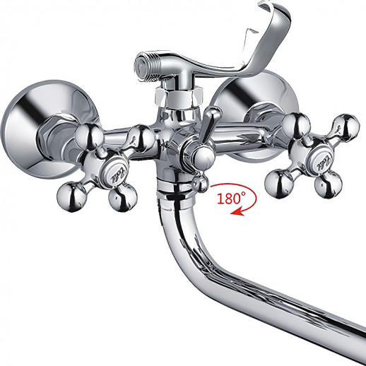 Двухвентильный смеситель для ванны Haiba HB2719 с душевым гарнитуром (латунь) хром