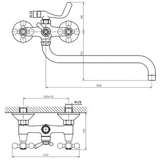 Двухвентильный смеситель для ванны Haiba HB2719 с душевым гарнитуром (латунь) хром