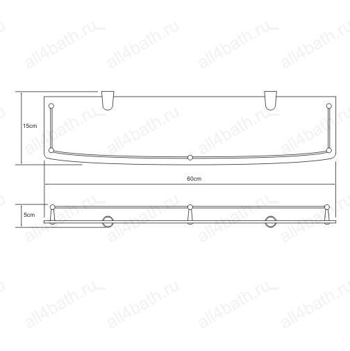 WasserKRAFT K-555 полка стеклянная с бортом, хром