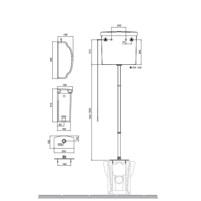 Бачок для унитаза Scarabeo Castellana 5364CR хром для высокой трубы, белый