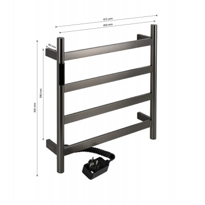 Полотенцесушитель электрический, графит, лесенка, 475 х 505 х 90 мм, 4 перекл, 75 W, 220V / 50 Hz, нерж сталь, с таймером до 8 часов KRAFTTE (44040)