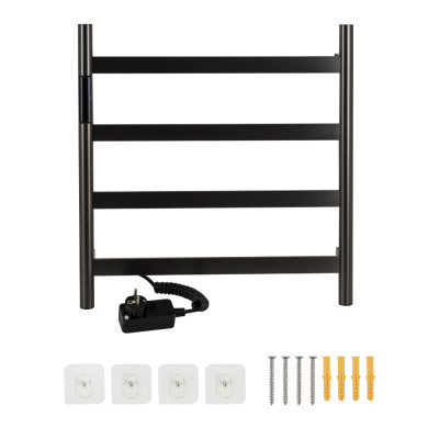 Полотенцесушитель электрический, графит, лесенка, 475 х 505 х 90 мм, 4 перекл, 75 W, 220V / 50 Hz, нерж сталь, с таймером до 8 часов KRAFTTE (44040)