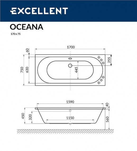 Ванна акриловая Excellent Oceana Slim 170x75 WAEX.OCE17S.SOFT.CR с гидромассажем прямоугольная