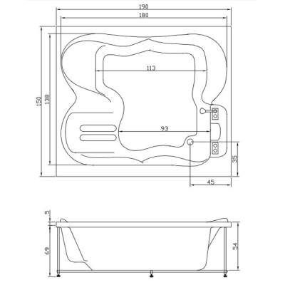 Акватика Токио Стандарт ванна без гидромассажа, 190 см х 150 см