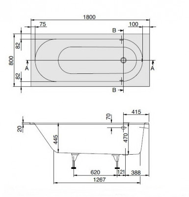 Villeroy & Boch OBERON UBQ180OBE2V-01 ванна, 180см х 80см, кварил, белый Alpin