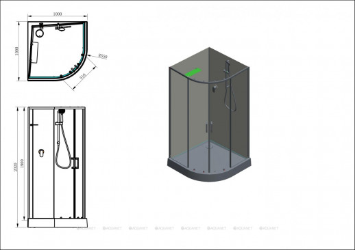 Душевая кабина Aquanet Passion EVO 100R Black 100x100 четверть круга (00282010)