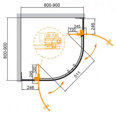 Душевой уголок CEZARES 80 x 80 x 195 см полукруглая Nero (SLIDER-R-2-80/90-C-NERO)