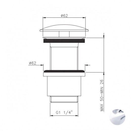 Nicolazzi 5556 CR донный клапан свободного слива 1”1/4, хром