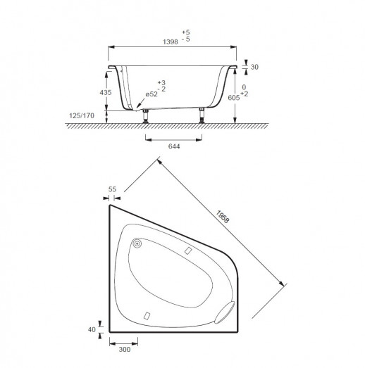 JACOB DELAFON ODEON UP E6070RU-00 угловая ванна, акрил, 140 см x 140 см, белая