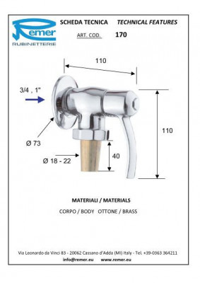 Кран для системы смыва Remer RR 170 1" (наружный)